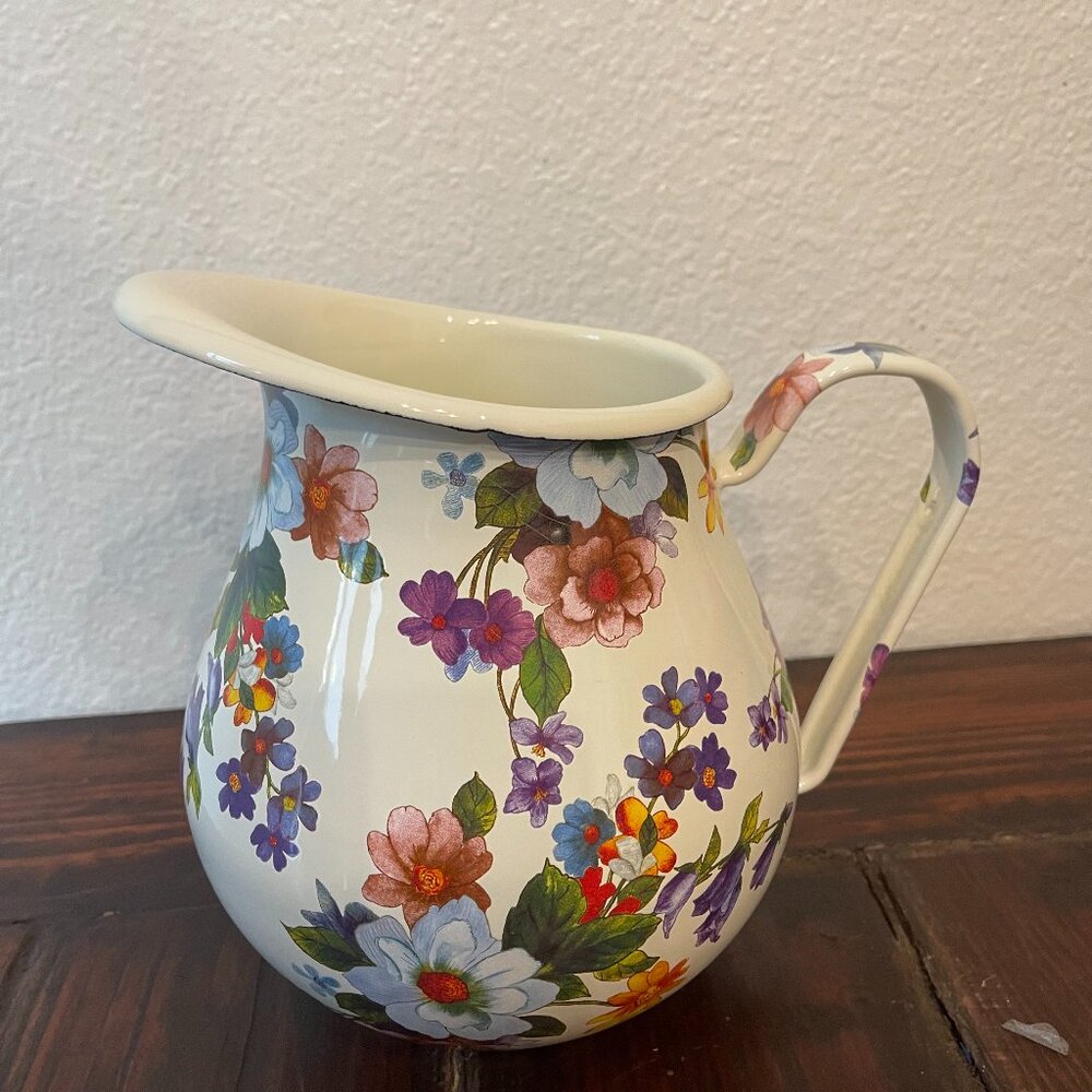 MacKenzie-Childs 3 QT Enamel Pitcher, White Flower Market